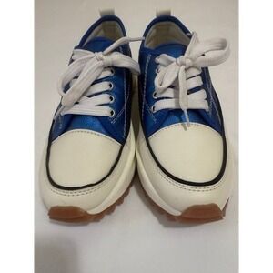 MKS Women Blue White Metallic Leather Platform Lace‎ Up Sneakers Size 8